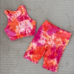 Avocado tie dye sports bra and biker short XS/S